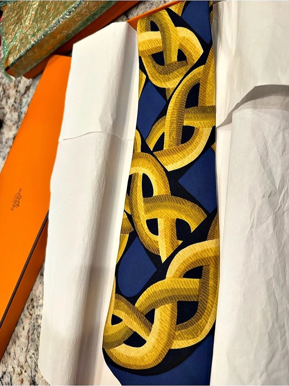 Hermès Silk Mens Tie in Blue & Yellow